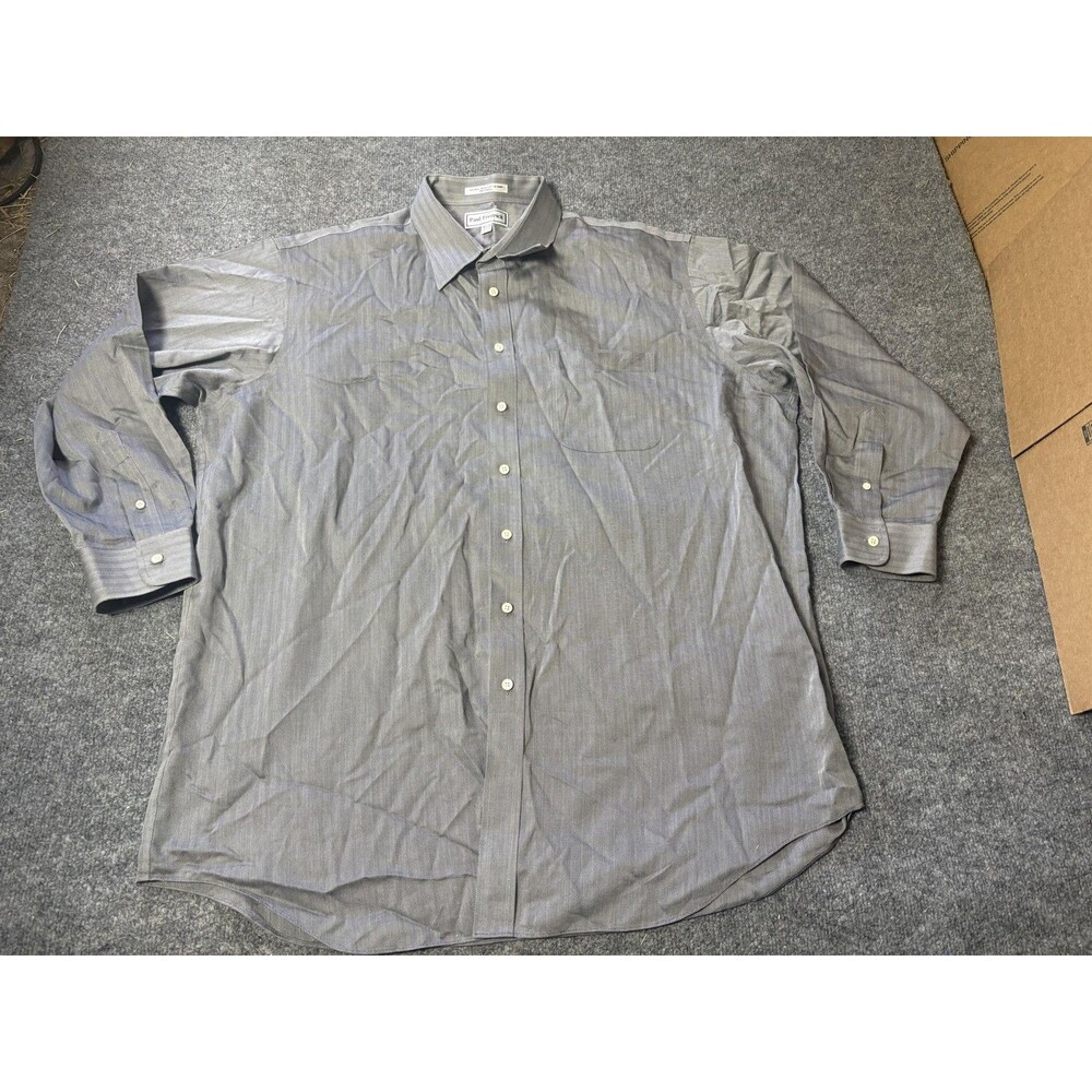 Paul Fredrick Dress Shirt Mens 18.5 34 Gray Herringbone Classic Non Iron LS
